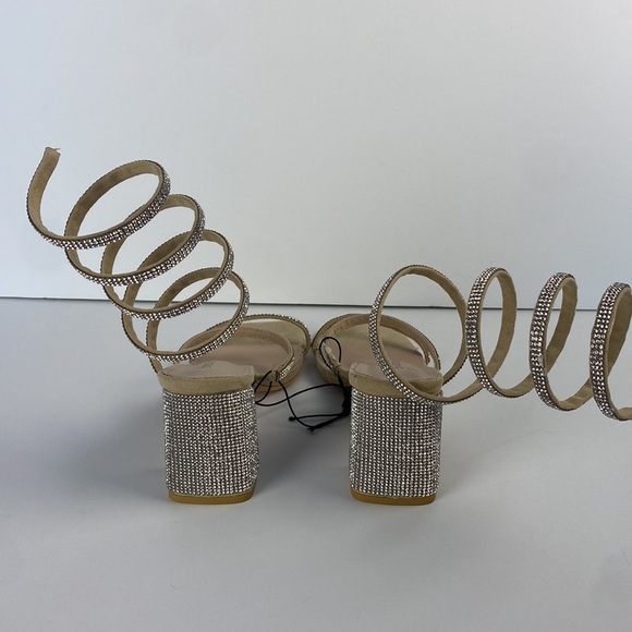 NWT Beige tan cream block heel rhinestone bejewelled ankle wrap heels size 6 - Picture 4 of 8